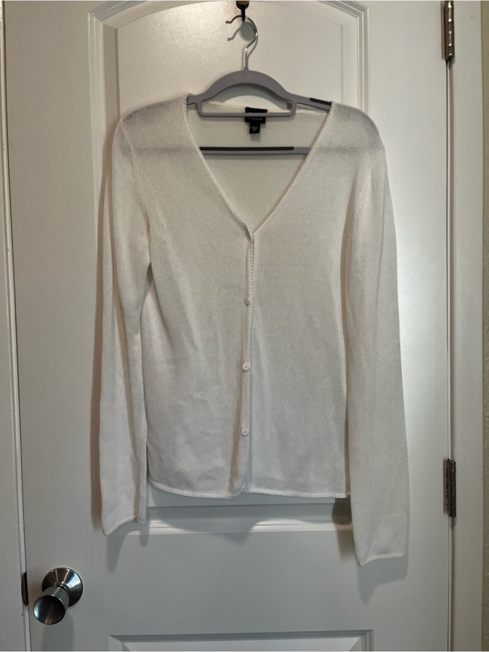Eileen Fisher White V-Neck Cotton Cardigan